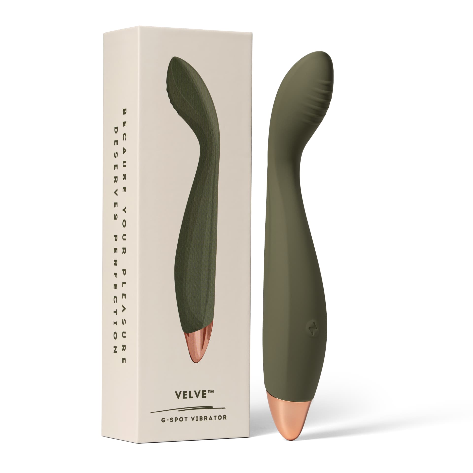 Velve Verpackung von Ladyluv in Cream mit olivfarbener Produktabbildung