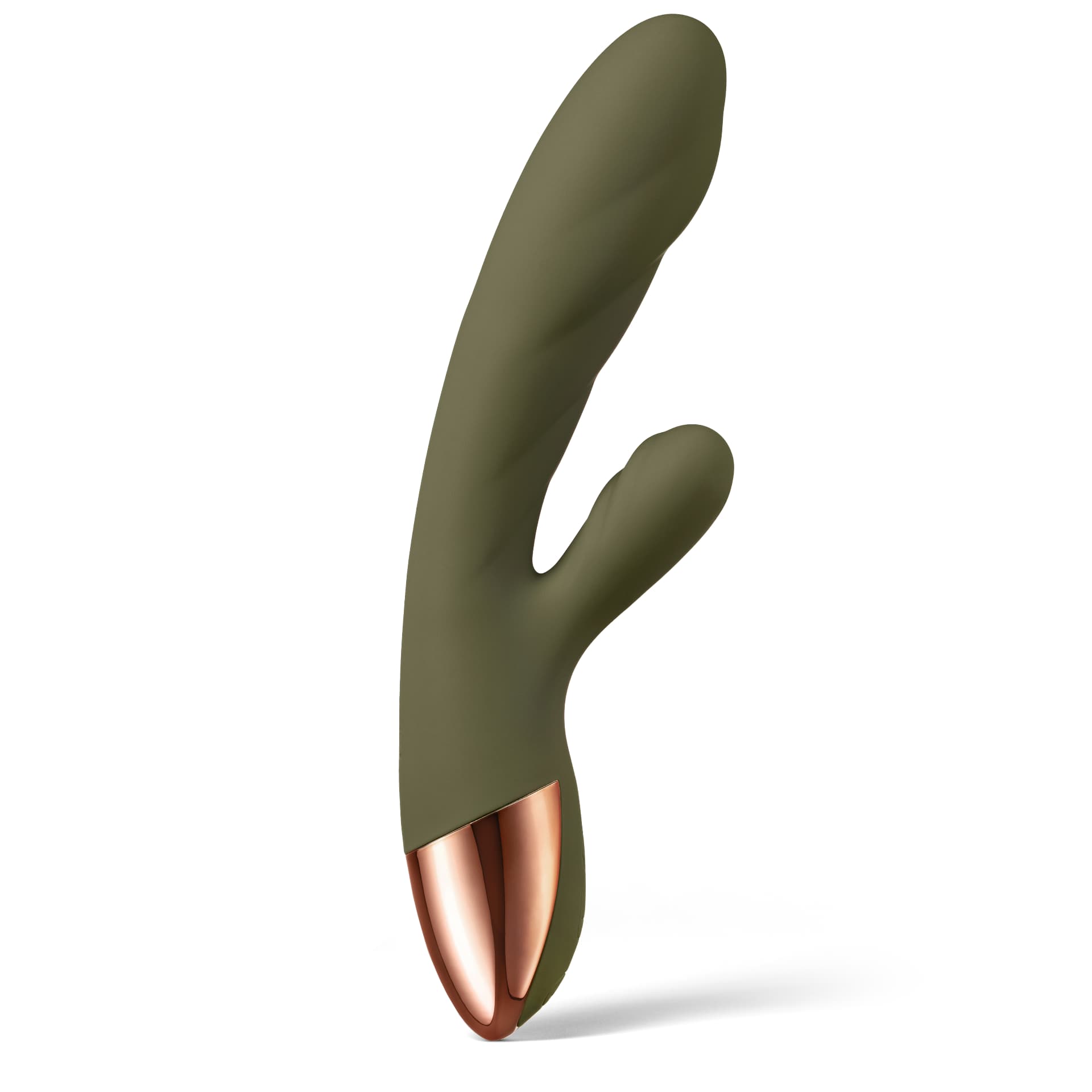 Ophé Rabbit-Vibrator von Ladyluv in Oliv mit roségoldenem Sockel